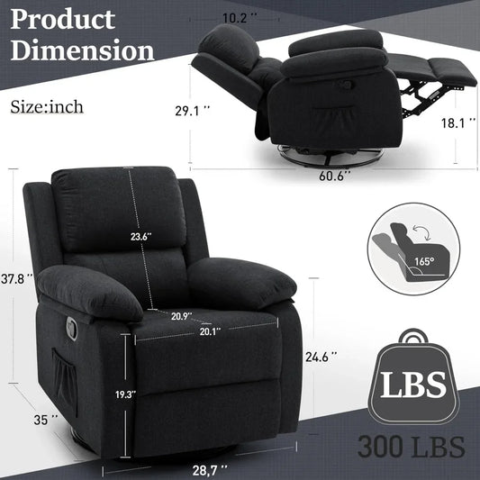 Swivel Rocking Recliner, Compact Upholstered Fabric Recliner Chair