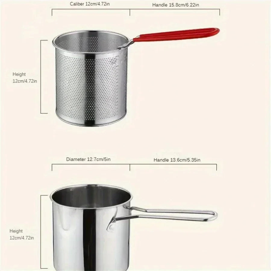 stainless steel fryer with French fries and chicken wings, small oil pot with filter screen