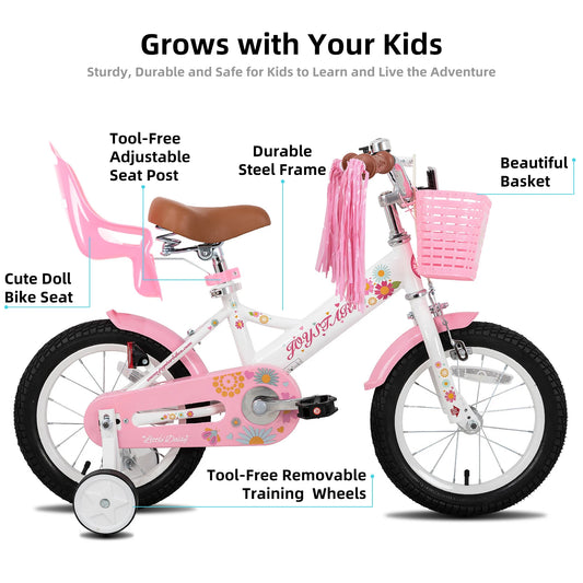JOYSTAR Kids Bike for Ages 2-7 Years, Girls Bikes with Doll Seat & Streamers