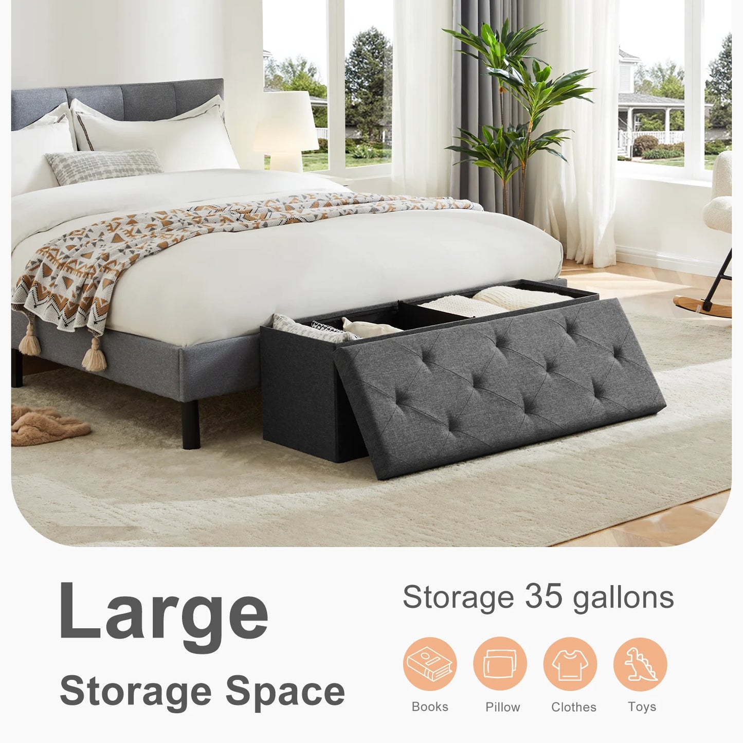 Folding Storage Ottoman Bench Living Room Hidden Storage Footstool