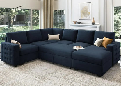 Sectional Sleeper Sofa with Pull Out Bed Lounge Living Room 6 Seater
