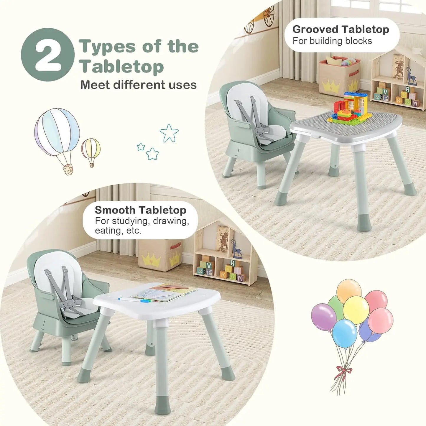 8 in 1 Convertible Highchair for Babies & Toddlers | Booster Seat | Table and Chair Set | Building Block Table |