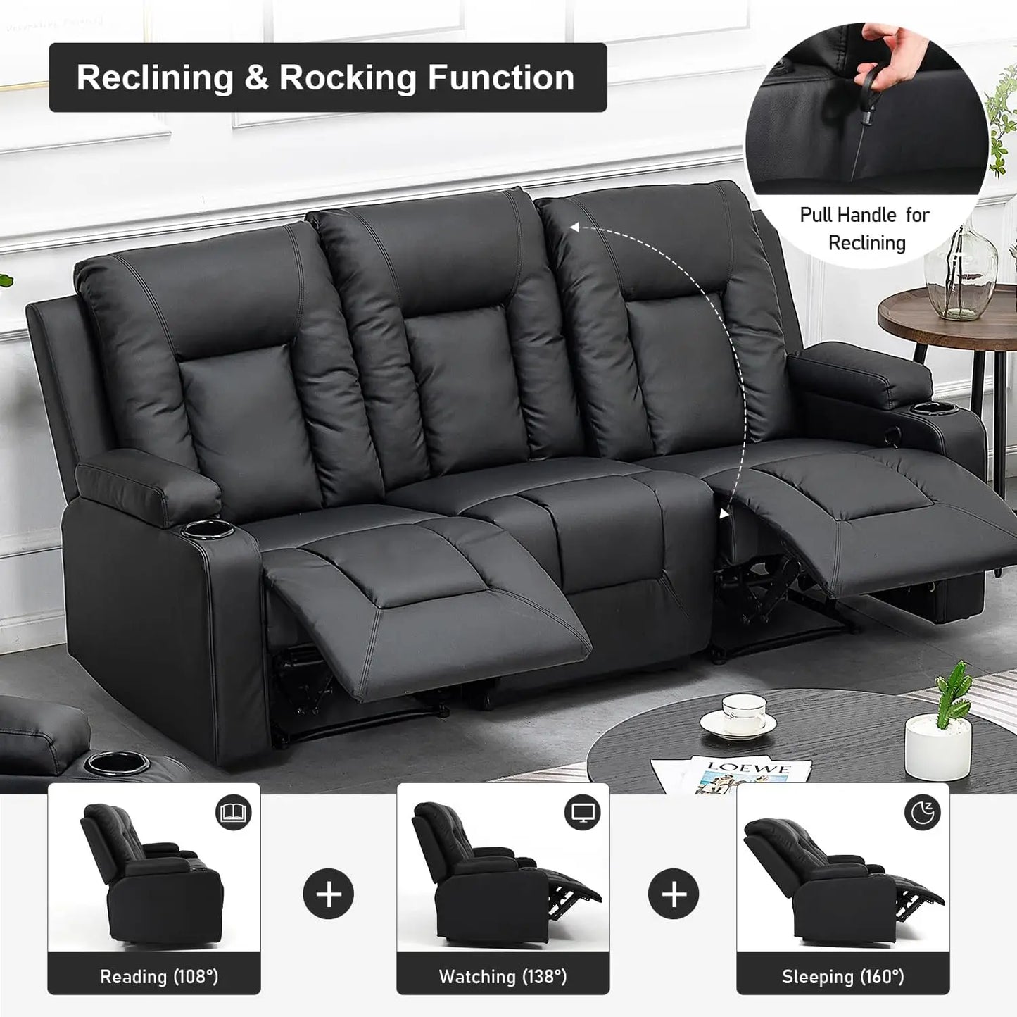 Recliner Chair Set, Leather Recliner Living Room Furniture Sets, Recliner Sofa Loveseat