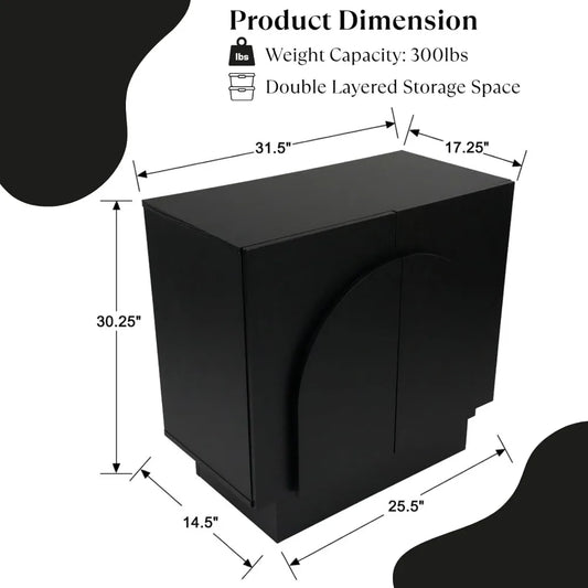 Black Sideboard Buffet Cabinet with Storage, Modern Accent Under The Stairs Cabinet with Arched Doors, Wooden Media Console Tabl