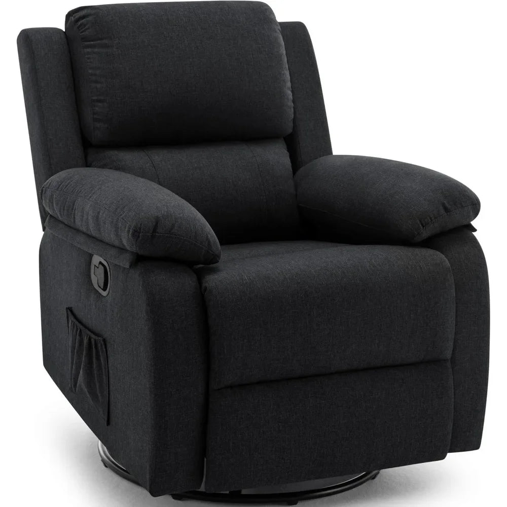 Swivel Rocking Recliner, Compact Upholstered Fabric Recliner Chair