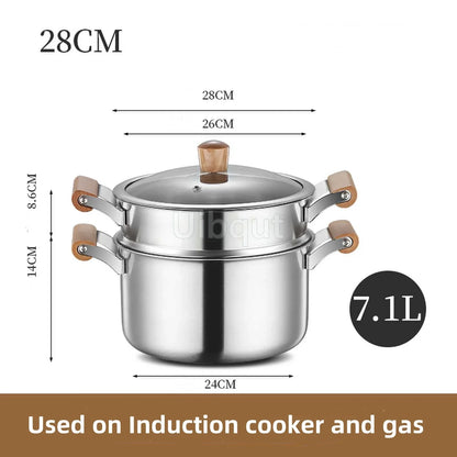 Stainless Steel Double Bottom Soup Pot Nonmagnetic Cooking Multi purpose Cookware Non stick Pan Gas cooker