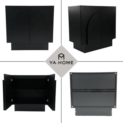 Black Sideboard Buffet Cabinet with Storage, Modern Accent Under The Stairs Cabinet with Arched Doors, Wooden Media Console Tabl