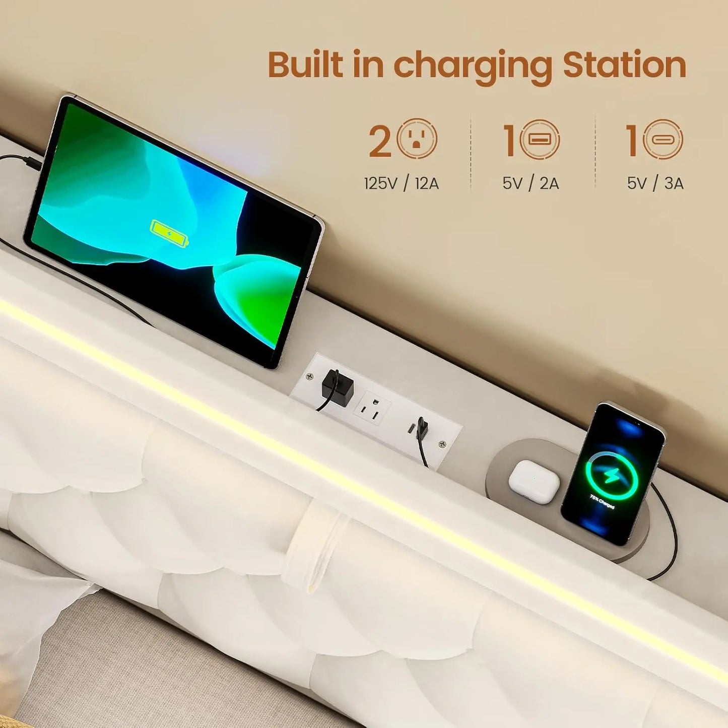 Bed Frame With Drawers Storage & Charging Station