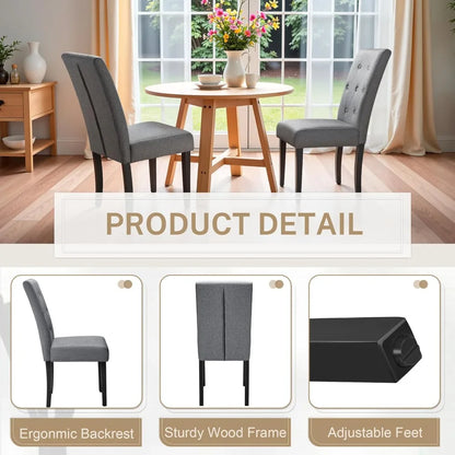 Furmax Ergonomic Dining Chairs Set of 2, Upholstered Fabric Dinning Room Chairs, Button Tufted Kitchen Chairs with Adjustable Wo