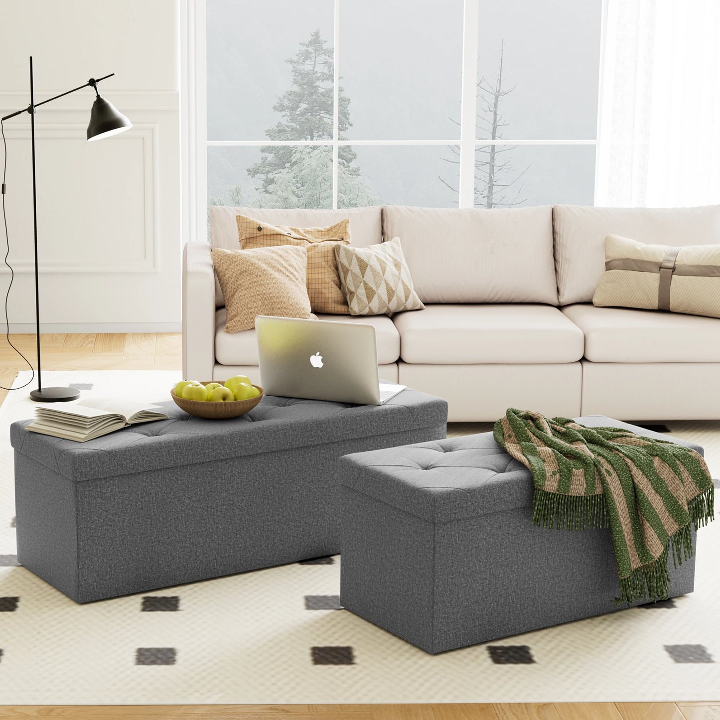 Folding Storage Ottoman Bench Living Room Hidden Storage Footstool