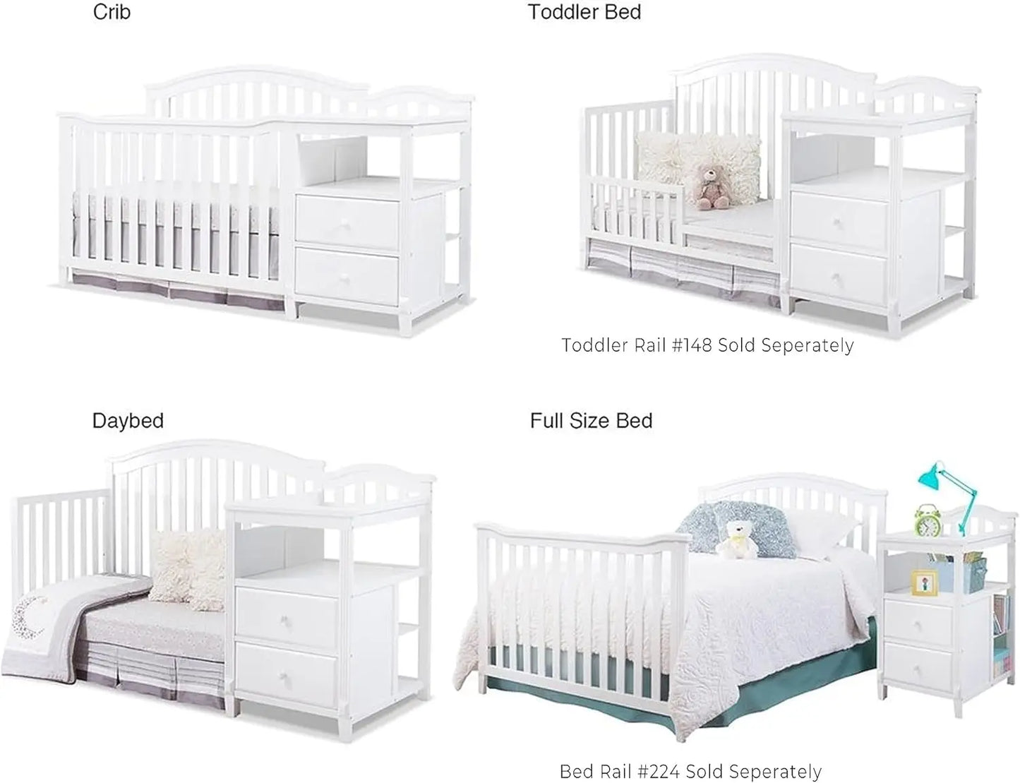 Crib and Changer with Slat Panel Back Classic -in- Convertible Diaper Changing Table