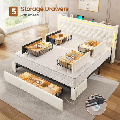 Bed Frame With Drawers Storage & Charging Station