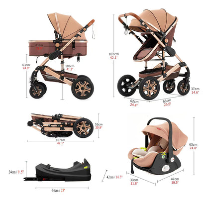 3 in 1 Baby Stroller, Baby Travel System, Baby Carriage 3in1 with Base