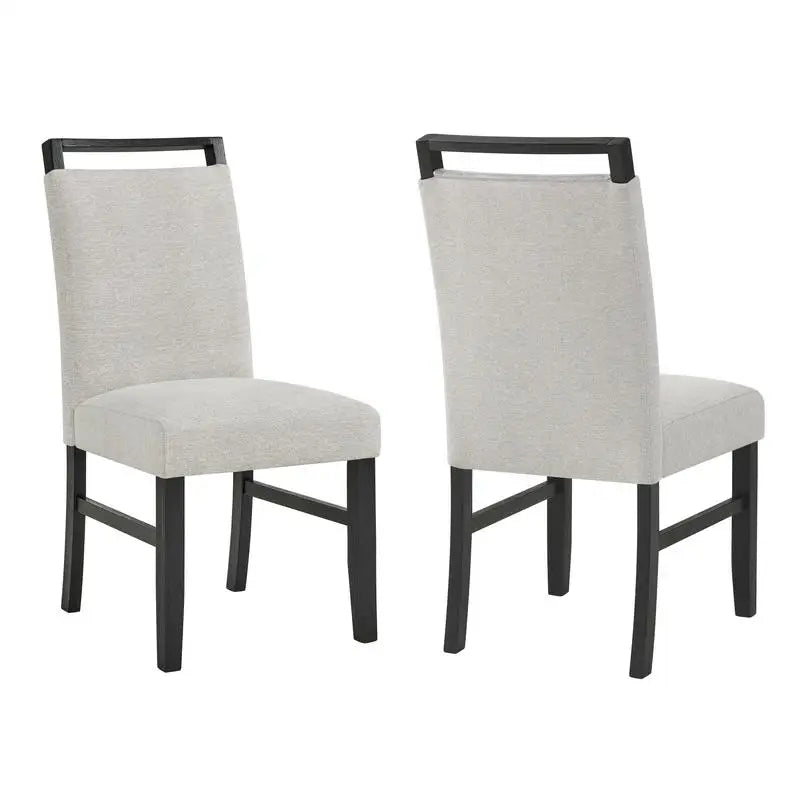 Contemporary 7pc Dining Set with White Faux Marble Rectangular Table and Full Back Upholstered Chairs in Light Gray and Black