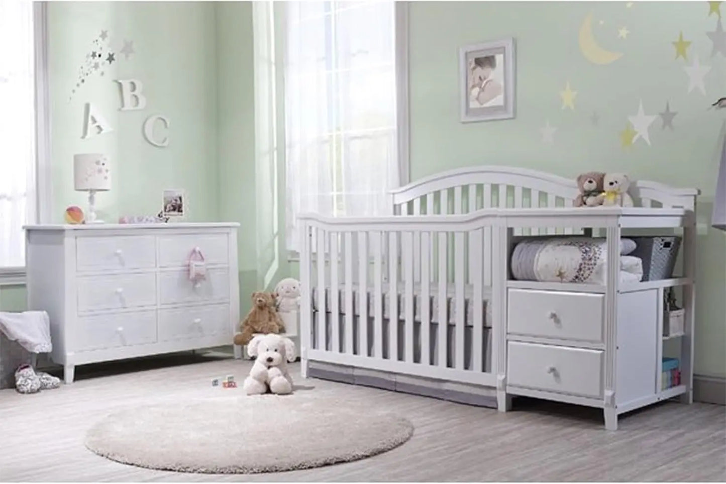 Crib and Changer with Slat Panel Back Classic -in- Convertible Diaper Changing Table