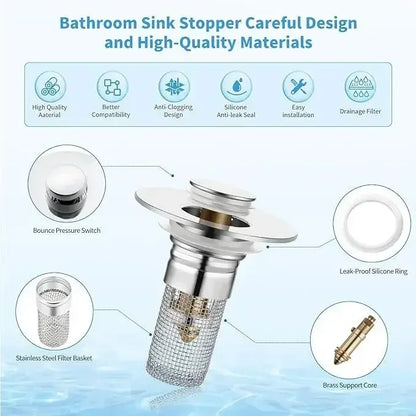 Bathroom Sink Drain Strainer with Hair Catcher Basket