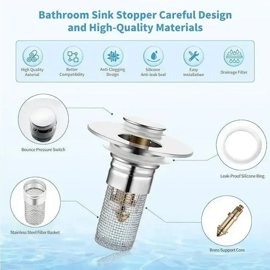 Bathroom Sink Drain Strainer with Hair Catcher Basket