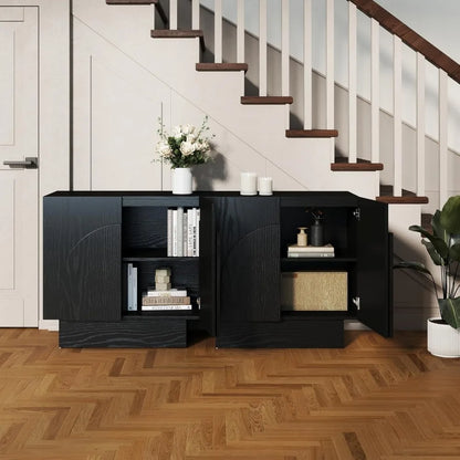 Black Sideboard Buffet Cabinet with Storage, Modern Accent Under The Stairs Cabinet with Arched Doors, Wooden Media Console Tabl