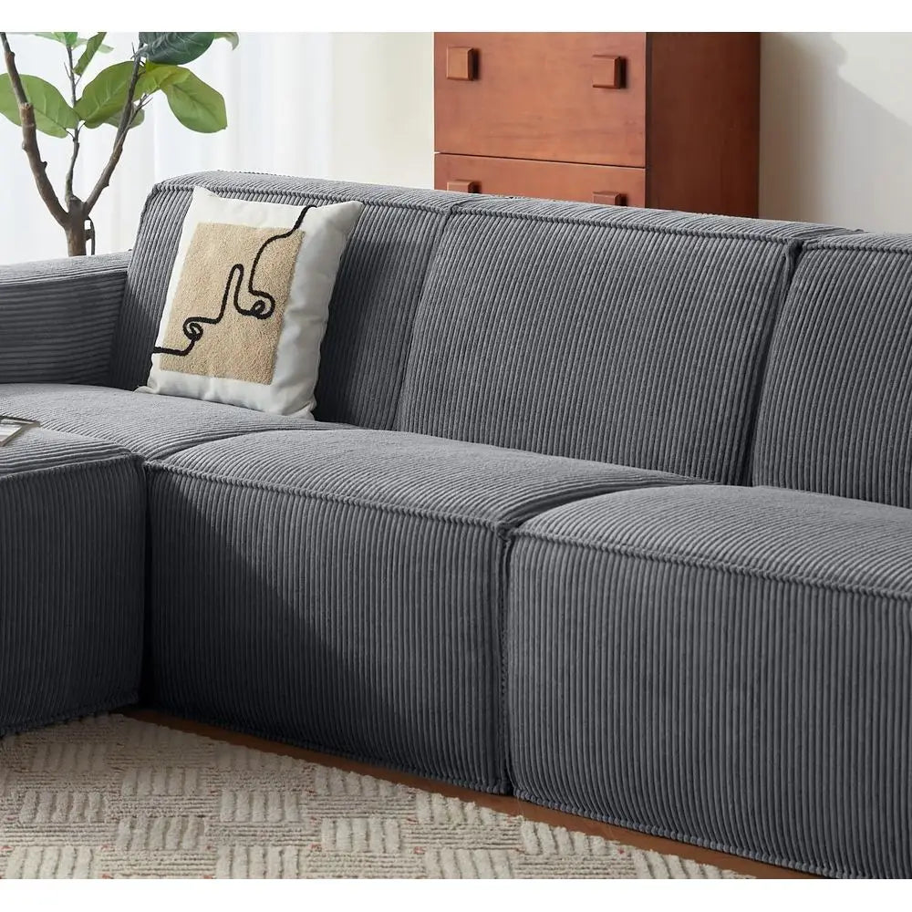 Grey Corduroy Single Seat Sectional Sofa for Living Room, No Assembly Needed