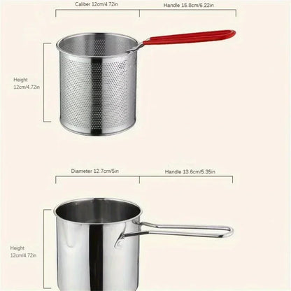 stainless steel fryer with French fries and chicken wings, small oil pot with filter screen