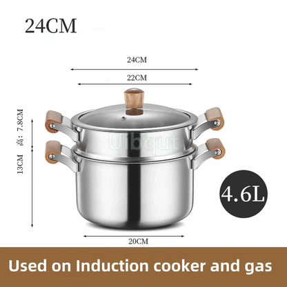 Stainless Steel Double Bottom Soup Pot Nonmagnetic Cooking Multi purpose Cookware Non stick Pan Gas cooker
