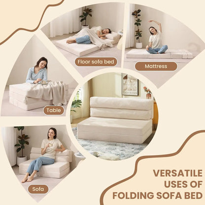 Convertible Sofa Bed, Foldable Sleeper Chair with Pillow, 2-in-1 Loveseat for Living Room