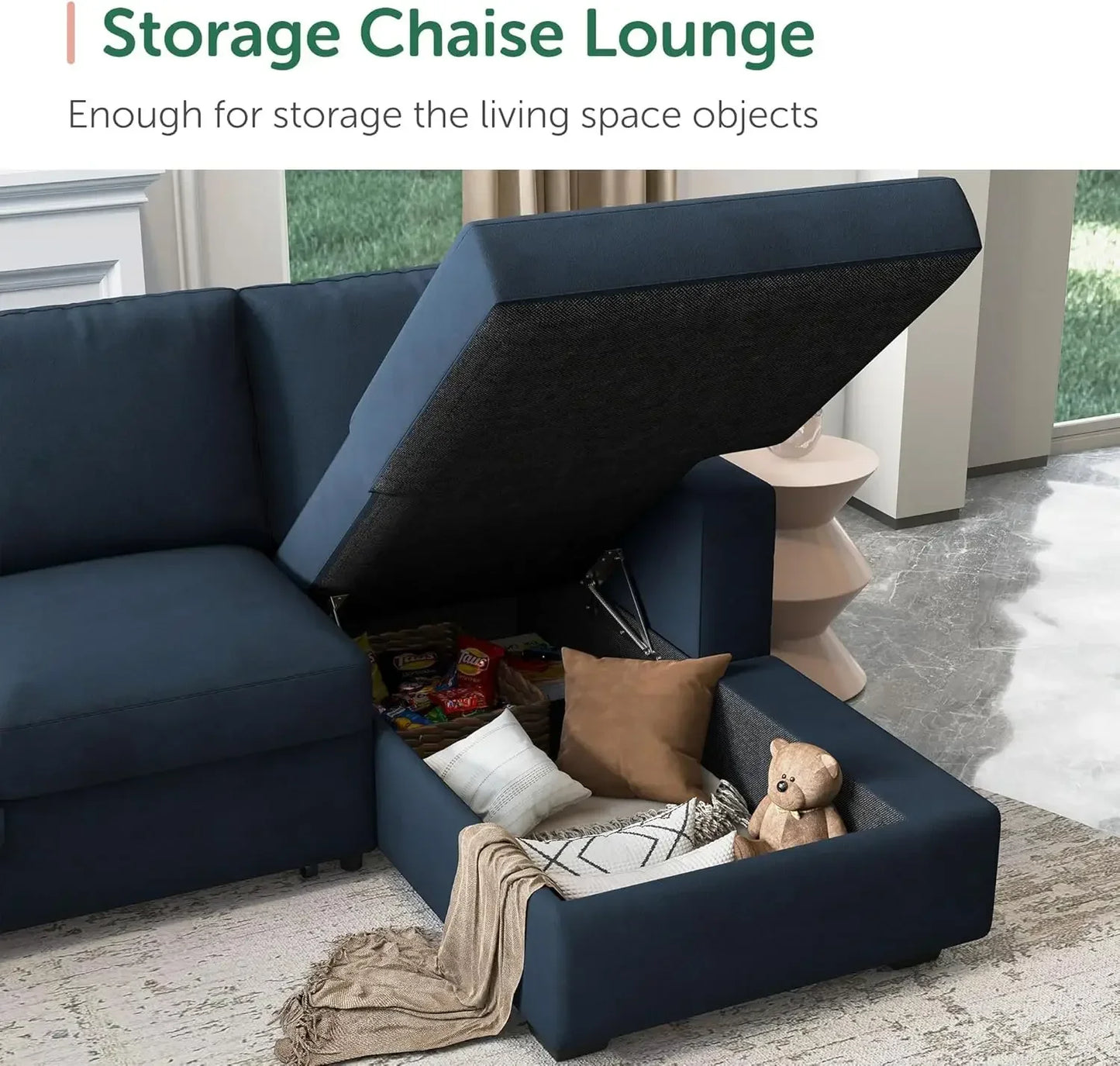 Sectional Sleeper Sofa with Pull Out Bed Lounge Living Room 6 Seater