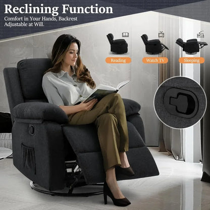 Swivel Rocking Recliner, Compact Upholstered Fabric Recliner Chair