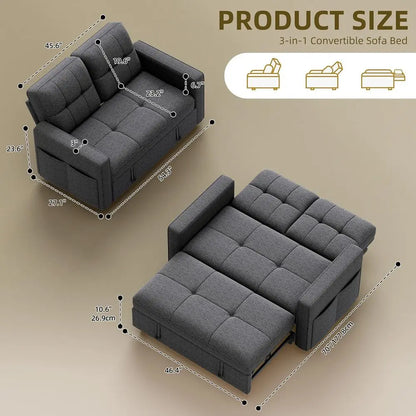 3-in-1 Sofa Bed with Reclining Backrest, Side Pocket, Pullout Sleeper