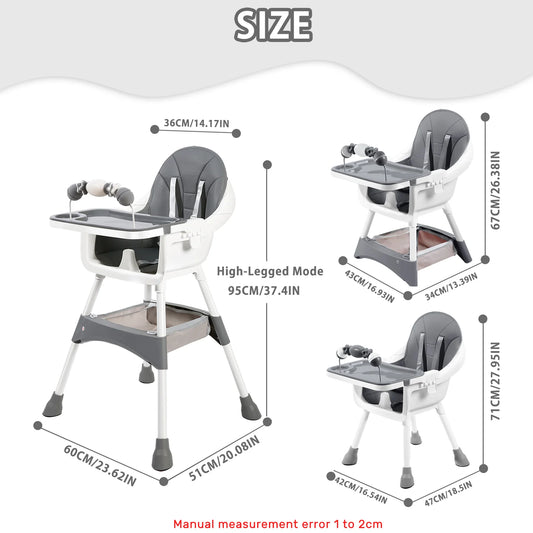 Portable Baby Dining High Chair with Double-Layer Dinner Plate and Toy Rack