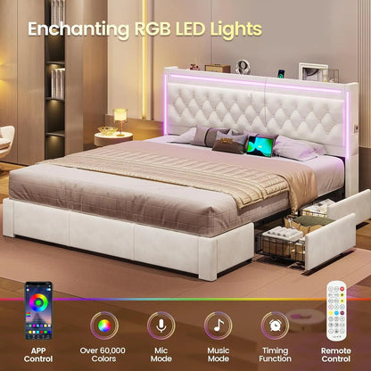 Bed Frame With Drawers Storage & Charging Station