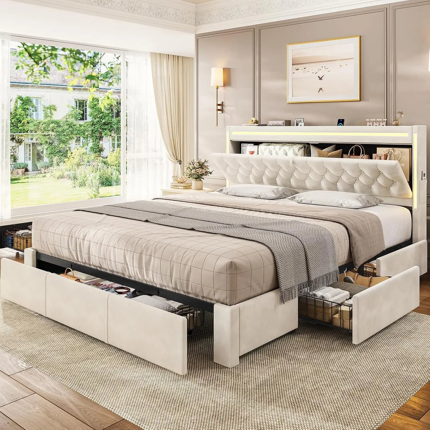 Bed Frame With Drawers Storage & Charging Station