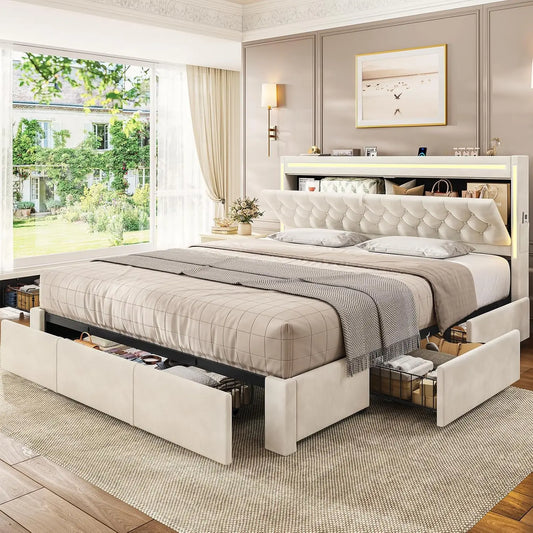 Bed Frame With Drawers Storage & Charging Station