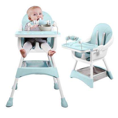 Portable Baby Dining High Chair with Double-Layer Dinner Plate and Toy Rack