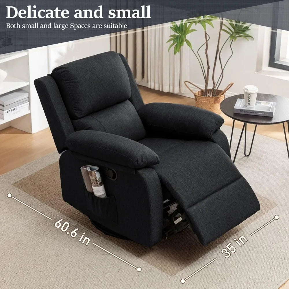 Swivel Rocking Recliner, Compact Upholstered Fabric Recliner Chair