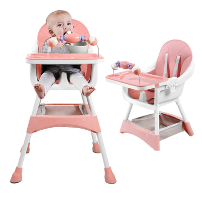 Portable Baby Dining High Chair with Double-Layer Dinner Plate and Toy Rack