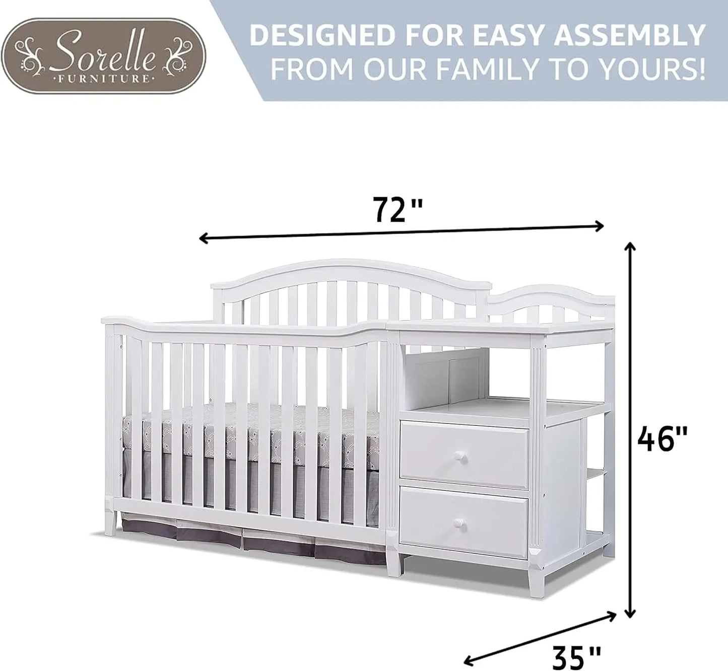 Crib and Changer with Slat Panel Back Classic -in- Convertible Diaper Changing Table