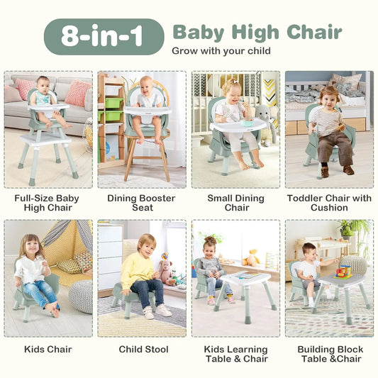 8 in 1 Convertible Highchair for Babies & Toddlers | Booster Seat | Table and Chair Set | Building Block Table |