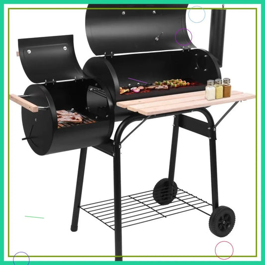 Outdoor BBQ Charcoal Grill with Offset Smoker, Wheels & Tray for Patio, Camping & Parties